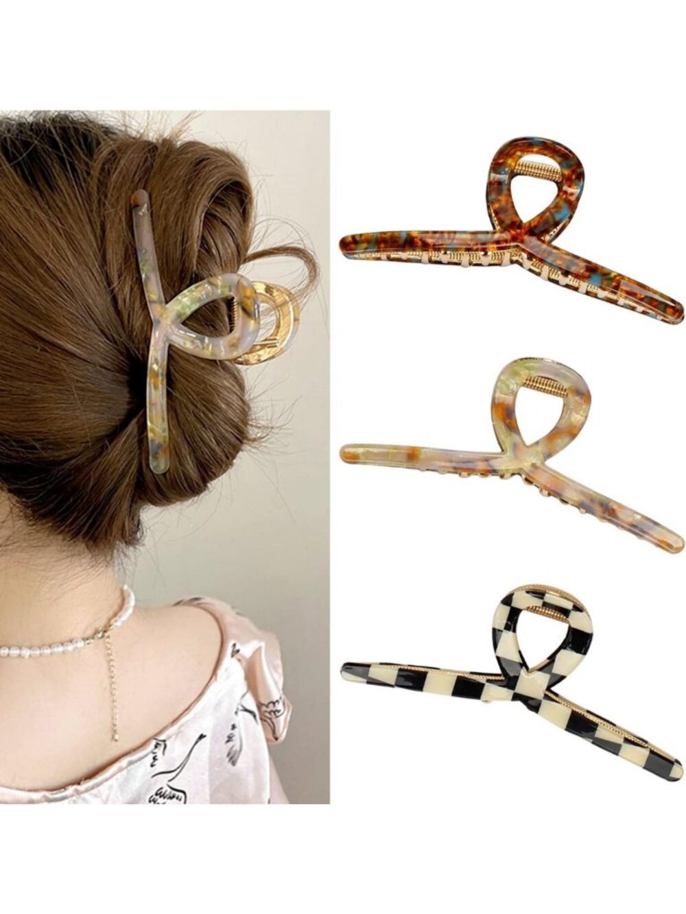 Large Butterfly Hair Claw Clips - 3 Pcs Acetate & Metal Hair Accessories for